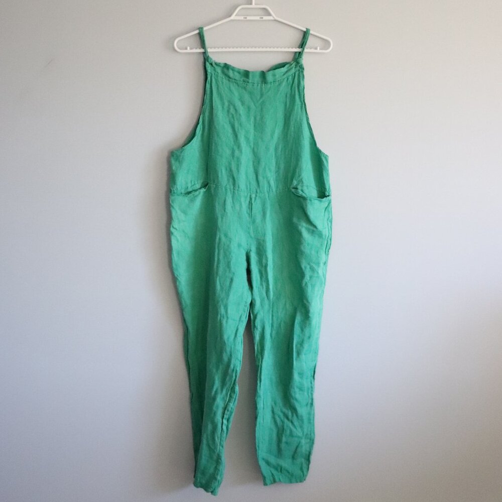 Made in Italy Womens Green 100% Linen Straight Leg One Piece Casual‎ Jumpsuit
